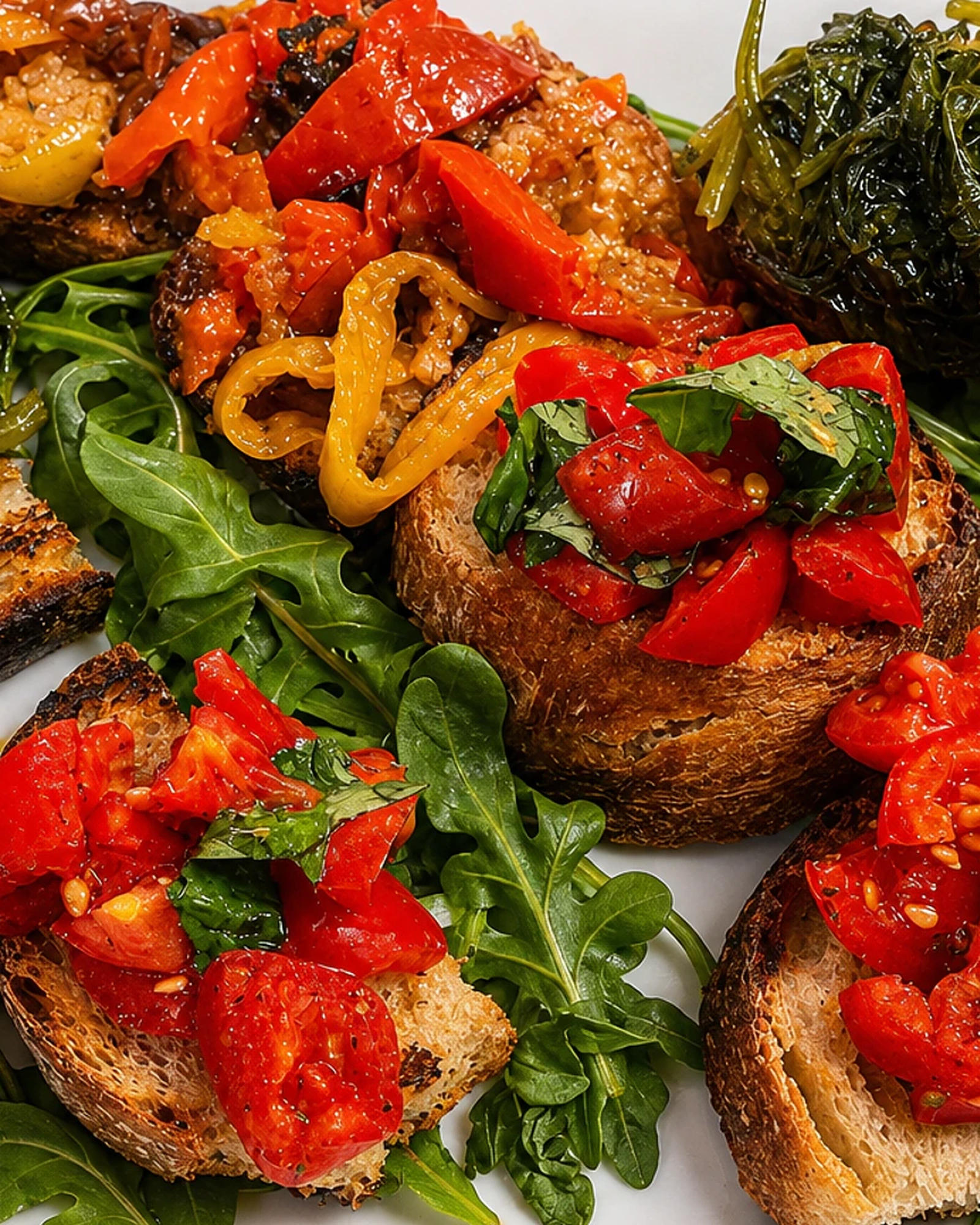 Bruschetta-Platte mit frischen Tomaten und Basilikum