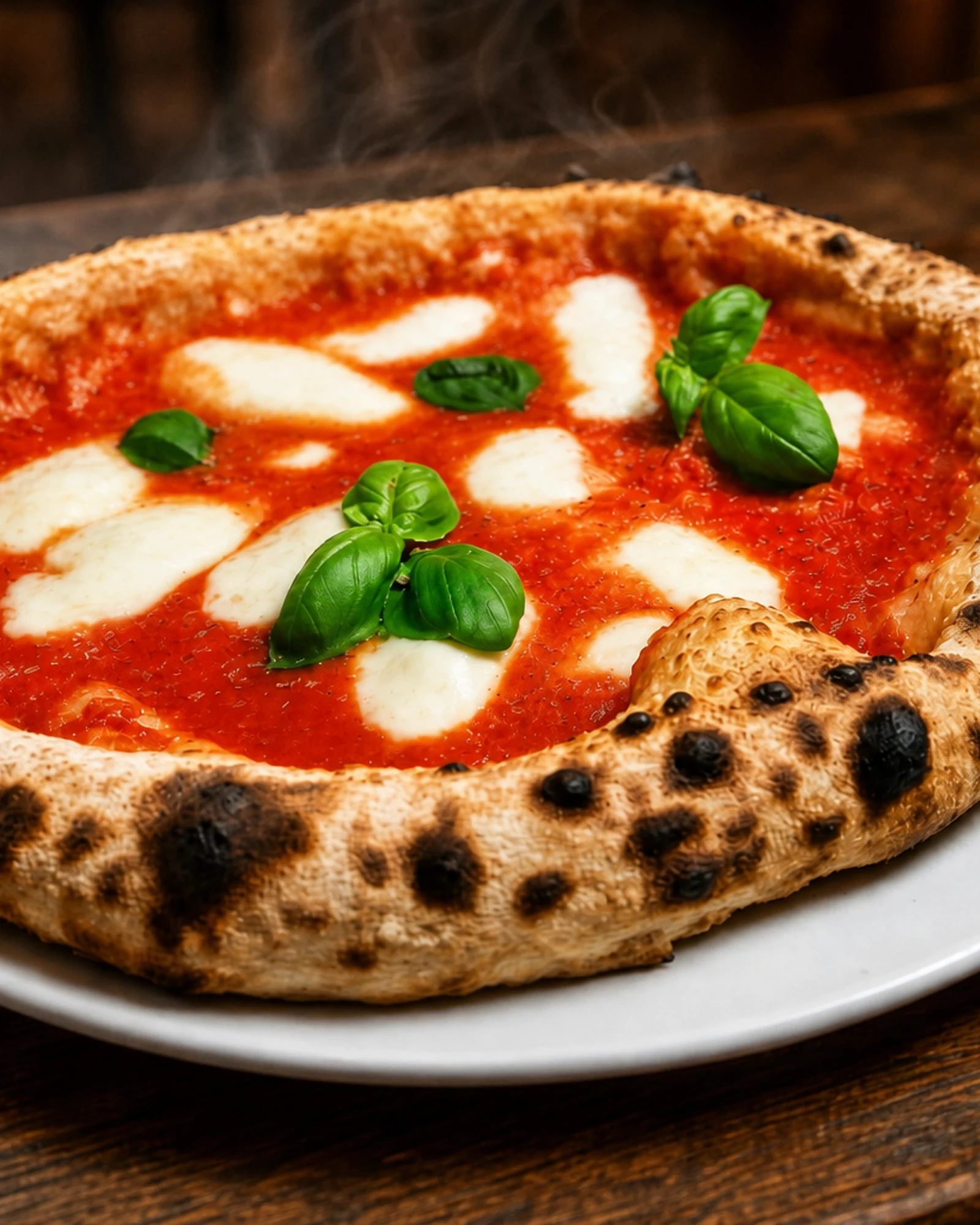 Frische Pizza Margherita aus dem Steinofen bei Da Peppe